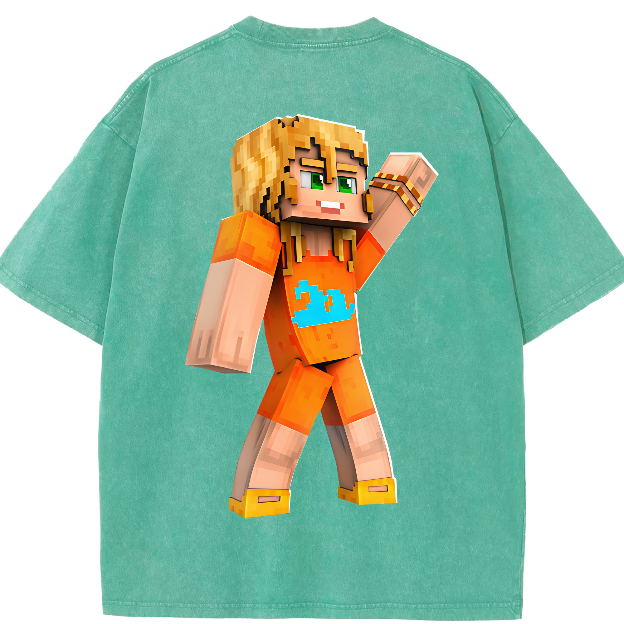 （画像用） マインクラフト ブロックの世界 Minecraft MC Block world 綿100% ヴィンテージ風 半袖Tシャツ（背面プリント）